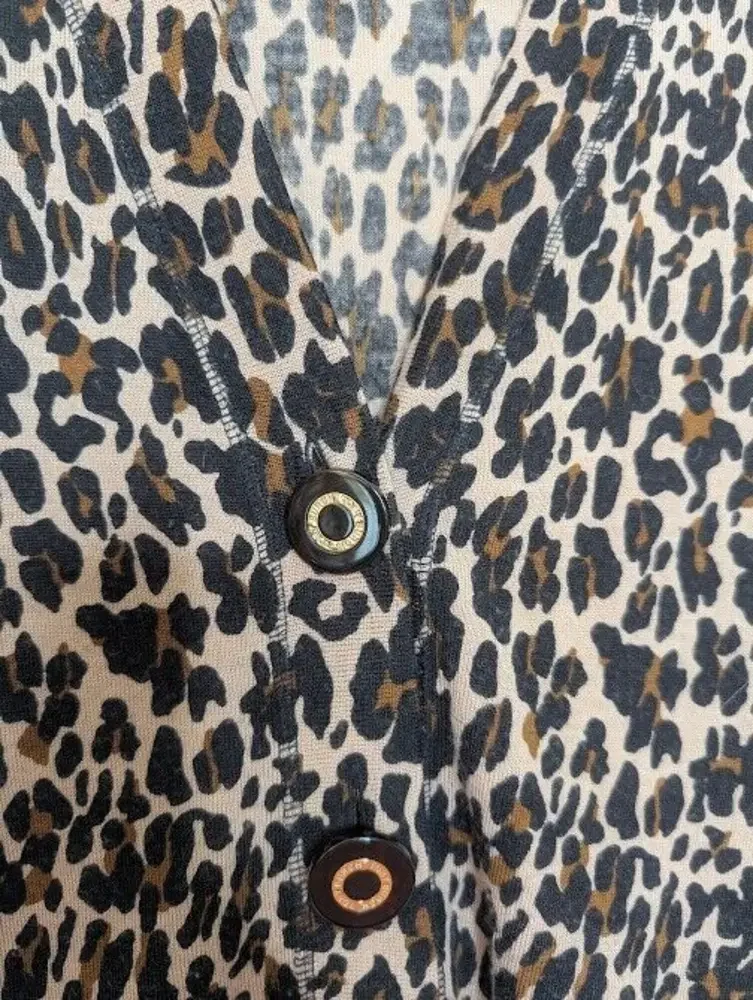 Tory Burch 100% Wool V Neck Logo Buttoned Cheetah Cardigan Black‎ Size Small